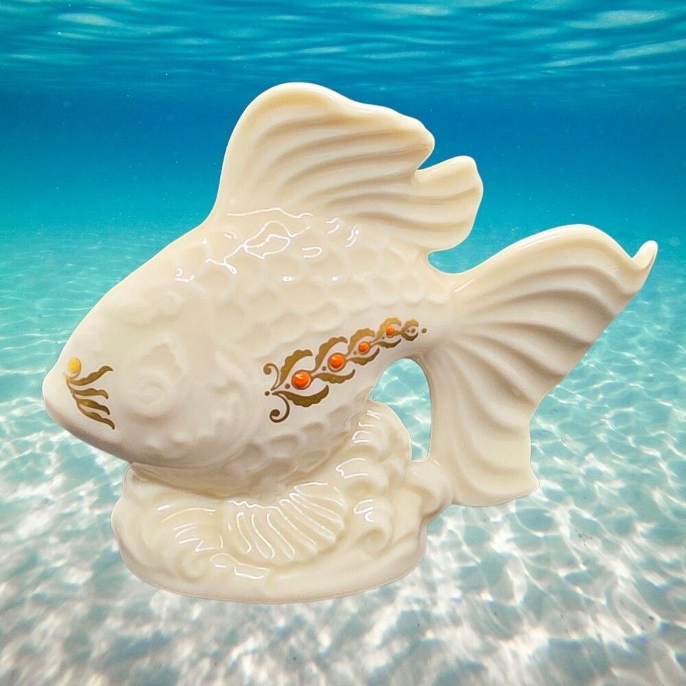 Lenox Jewels Collection 1993 Ivory Porcelain Fish (Coy/Goldfish)Figurine 5"x3.5"